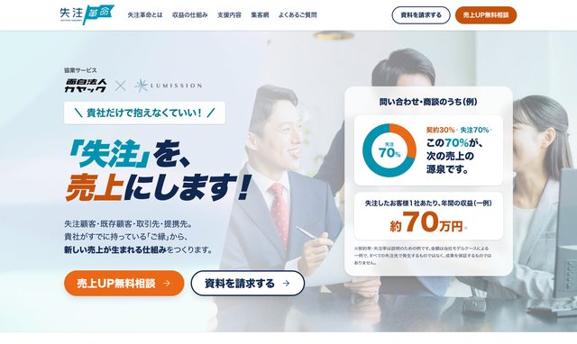 協業ページの例(提携先のロゴ入りの失注革命ページ)